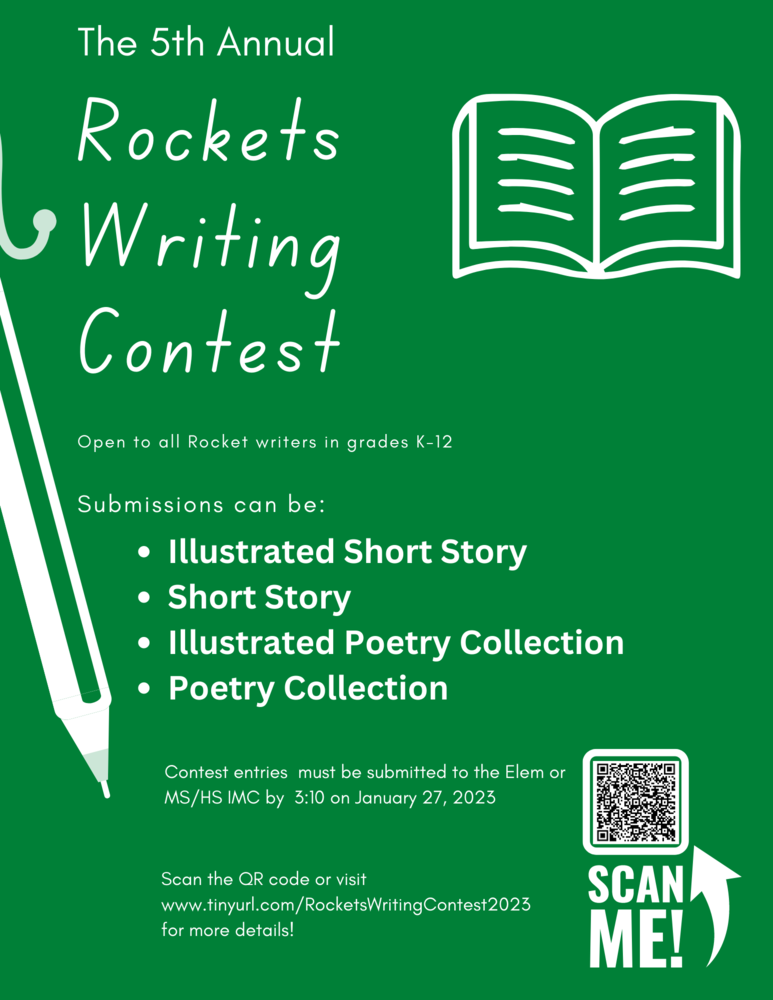 A flyer with details for the 2022-23 Rockets Writing Contest